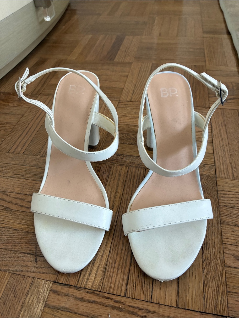 bp White Open-Toe Strappy Block Heel Sandals Size 7